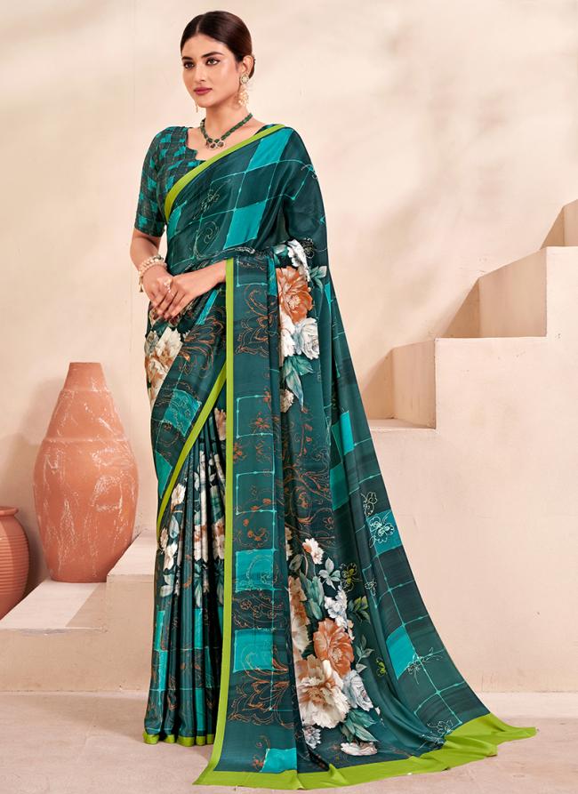 Crepe Soft Silk Firozi Casual Wear Printed Saree